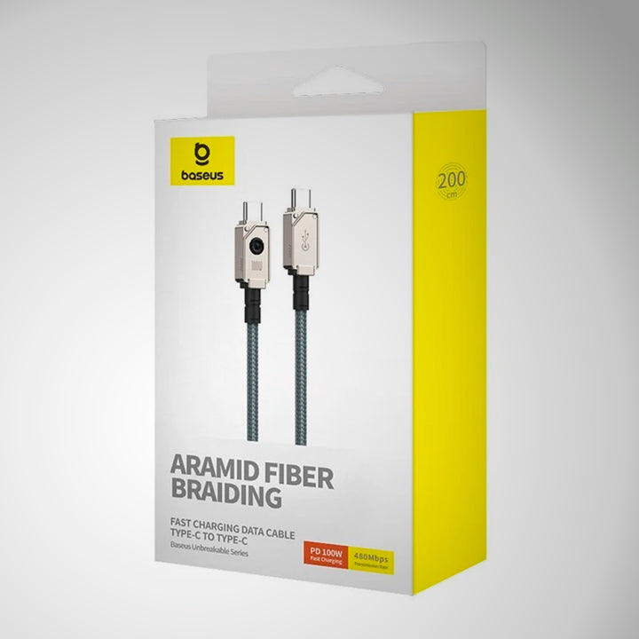 Cable de carga rápida Baseus Unbreakable Series, USB-C a USB-C, transferencia de datos, 100 W, 2 m - Achorao