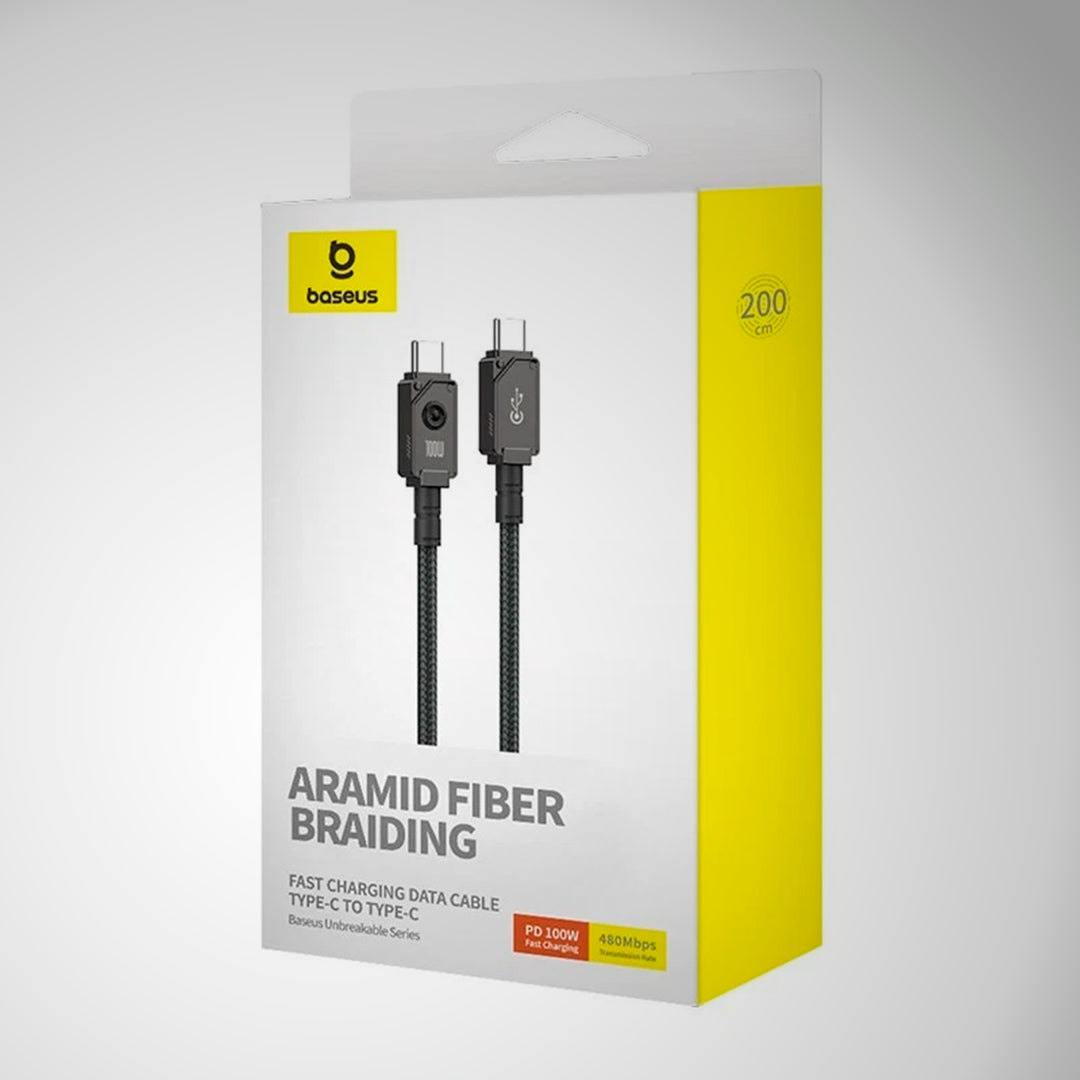 Cable de carga rápida Baseus Unbreakable Series, USB-C a USB-C, transferencia de datos, 100 W, 2 m - Achorao