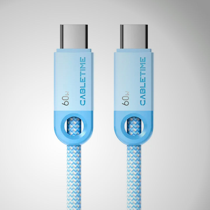 Cable USB-C a USB-C Trenzado CABLETIME CUP3 | Carga Rápida 60W, Nylon, Celeste
