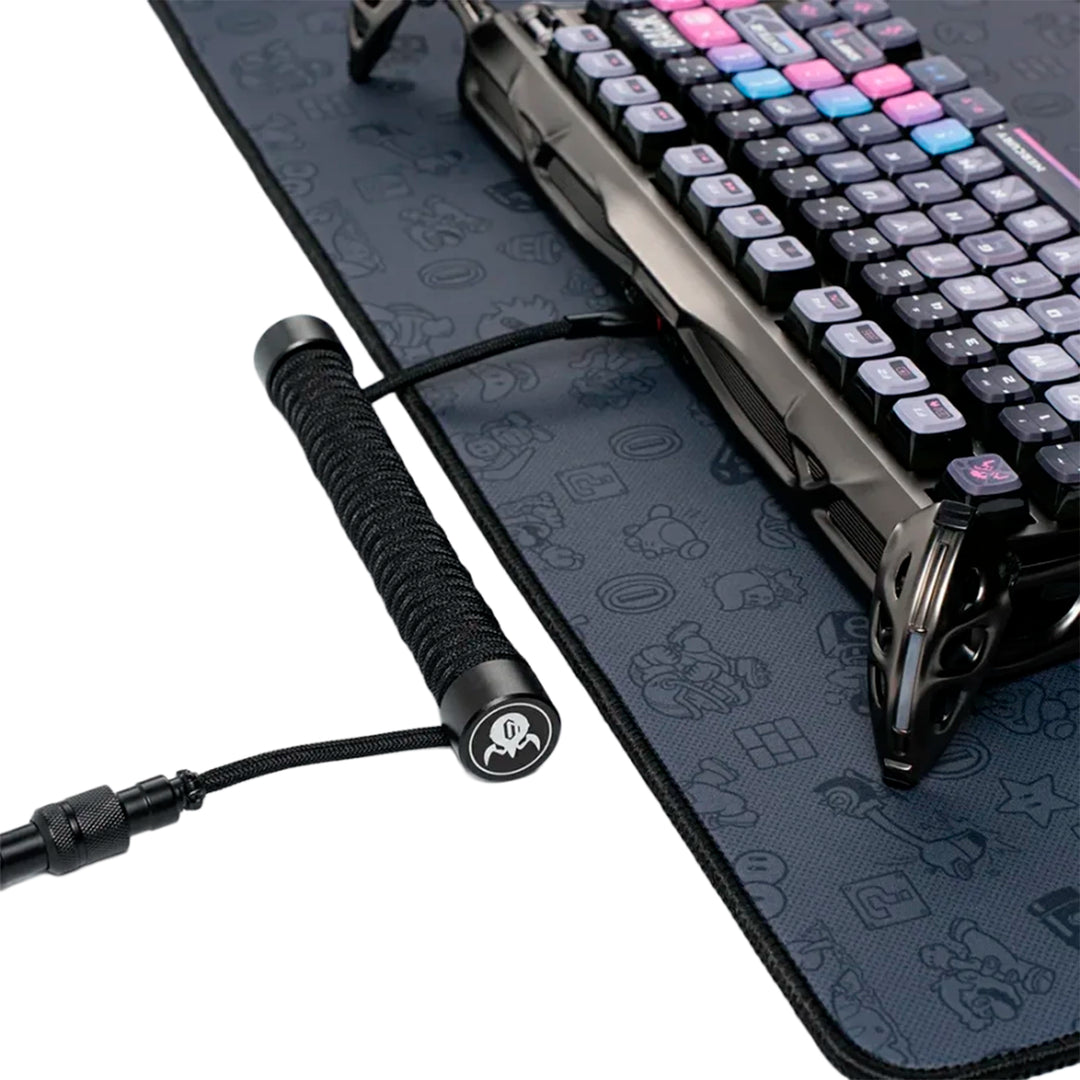 Cable USB-C GravaStar negro, trenzado y enrollado con conector aviador para teclado mecánico