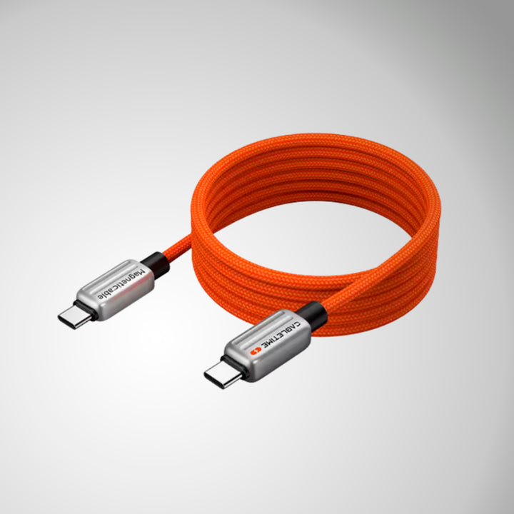 Cable Magnético Auto-Enrollable USB-C CABLETIME | Carga Ultra PD 240W, Naranja