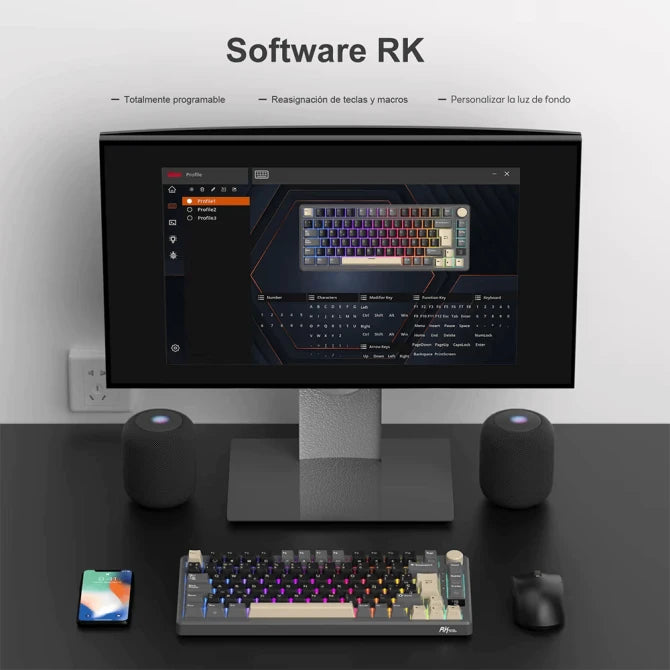 Teclado mecánico inalámbrico Royal Kludge RK M75 con switches creamy PHANTOM y diseño compacto para gaming.