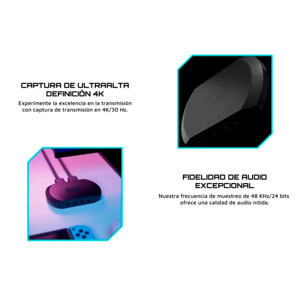 Capturadora de video Streamplify Capture 4K30 USB 3.0 negra para streaming y grabación de imagen.