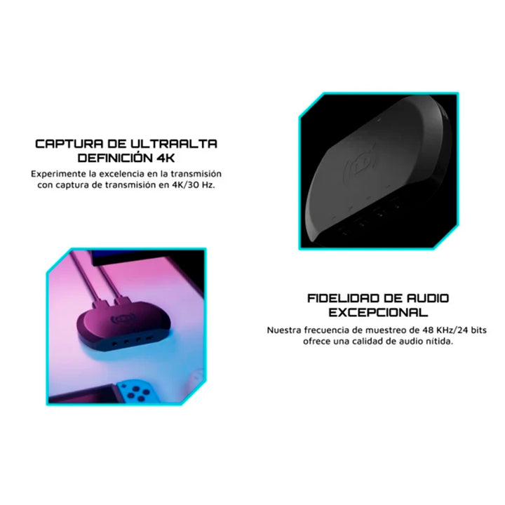 Capturadora de video Streamplify Capture 4K30 USB 3.0 negra para streaming y grabación de imagen.