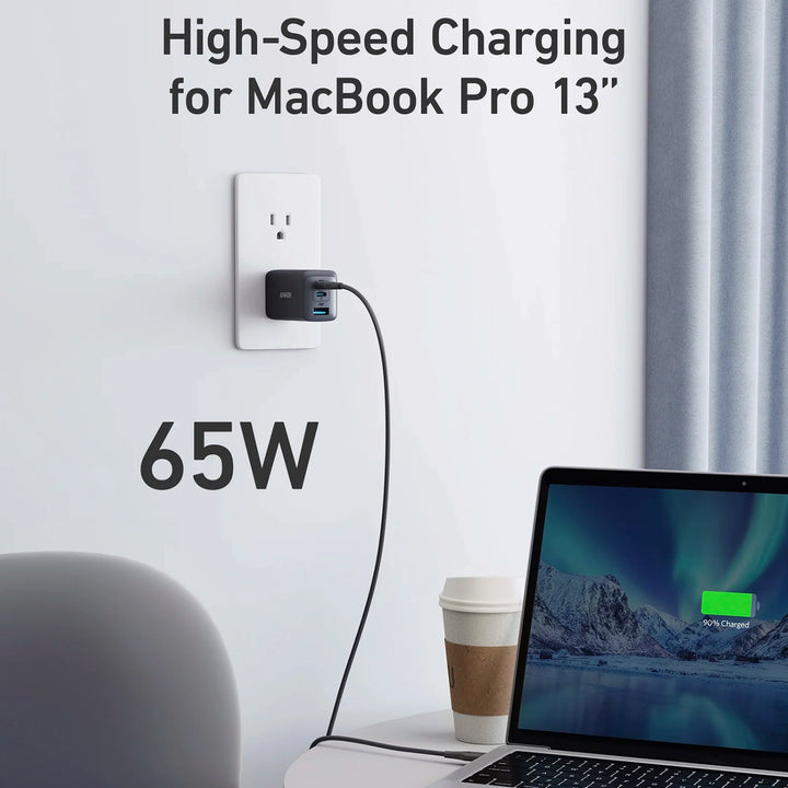 Cargador de Pared Anker Atom II 65W 3 Puertos (2 USB-C + 1 USB-A) GaN II Negro