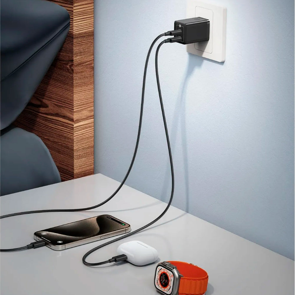 Cargador rápido USB-C Baseus GaN5 Pro 40 W, doble USB-C, enchufe US - Achorao