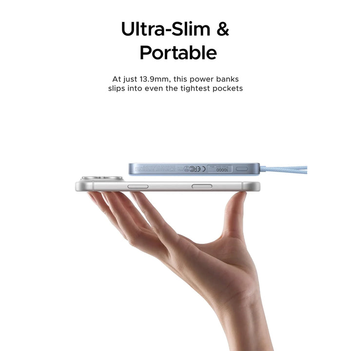 Power Bank inalámbrico imantado UGREEN MagFlow Air 30w 10000mAh, con cable integrado PB570