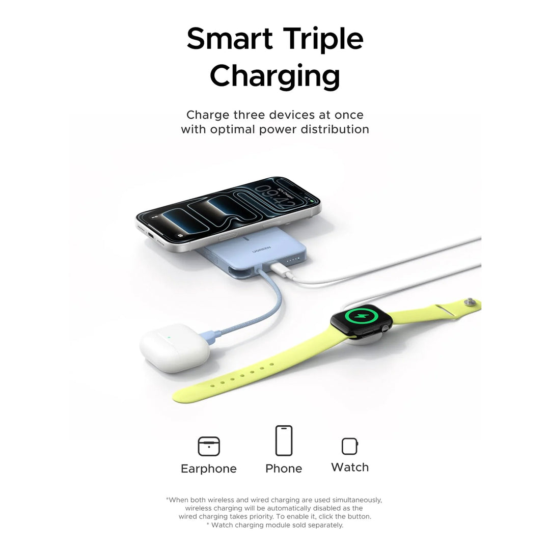 Power Bank inalámbrico imantado UGREEN MagFlow Air 30w 10000mAh, con cable integrado PB570