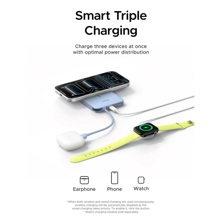 Power Bank inalámbrico imantado UGREEN MagFlow Air 30w 10000mAh, con cable integrado PB570