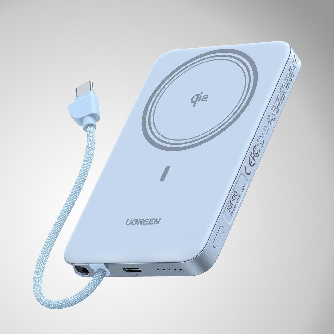 Power Bank inalámbrico imantado UGREEN MagFlow Air 30w 10000mAh, con cable integrado PB570