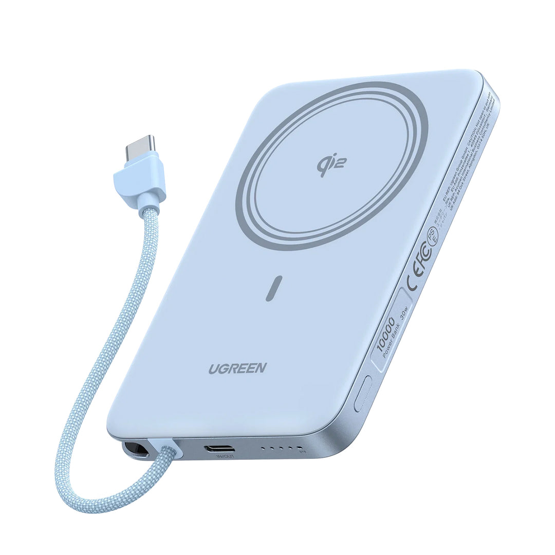 Power Bank inalámbrico imantado UGREEN MagFlow Air 30w 10000mAh, con cable integrado PB570