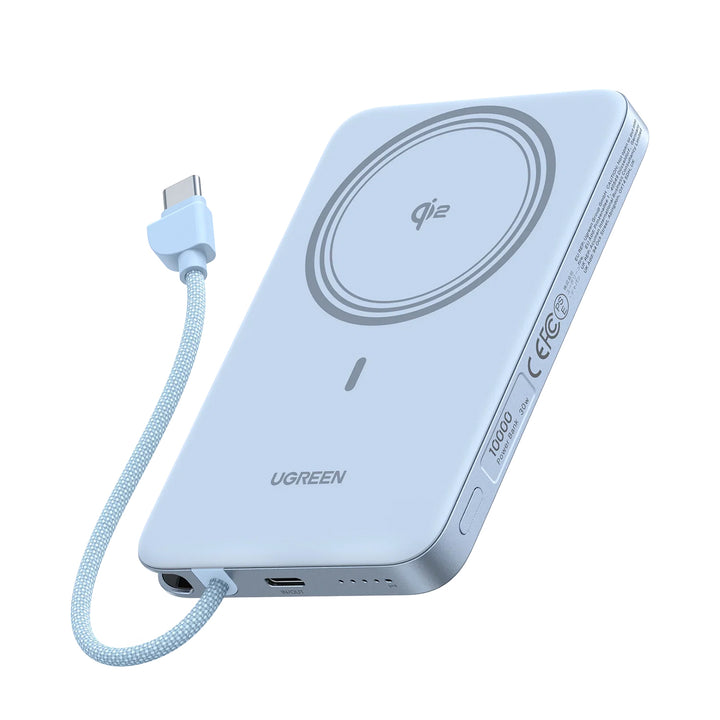 Power Bank inalámbrico imantado UGREEN MagFlow Air 30w 10000mAh, con cable integrado PB570