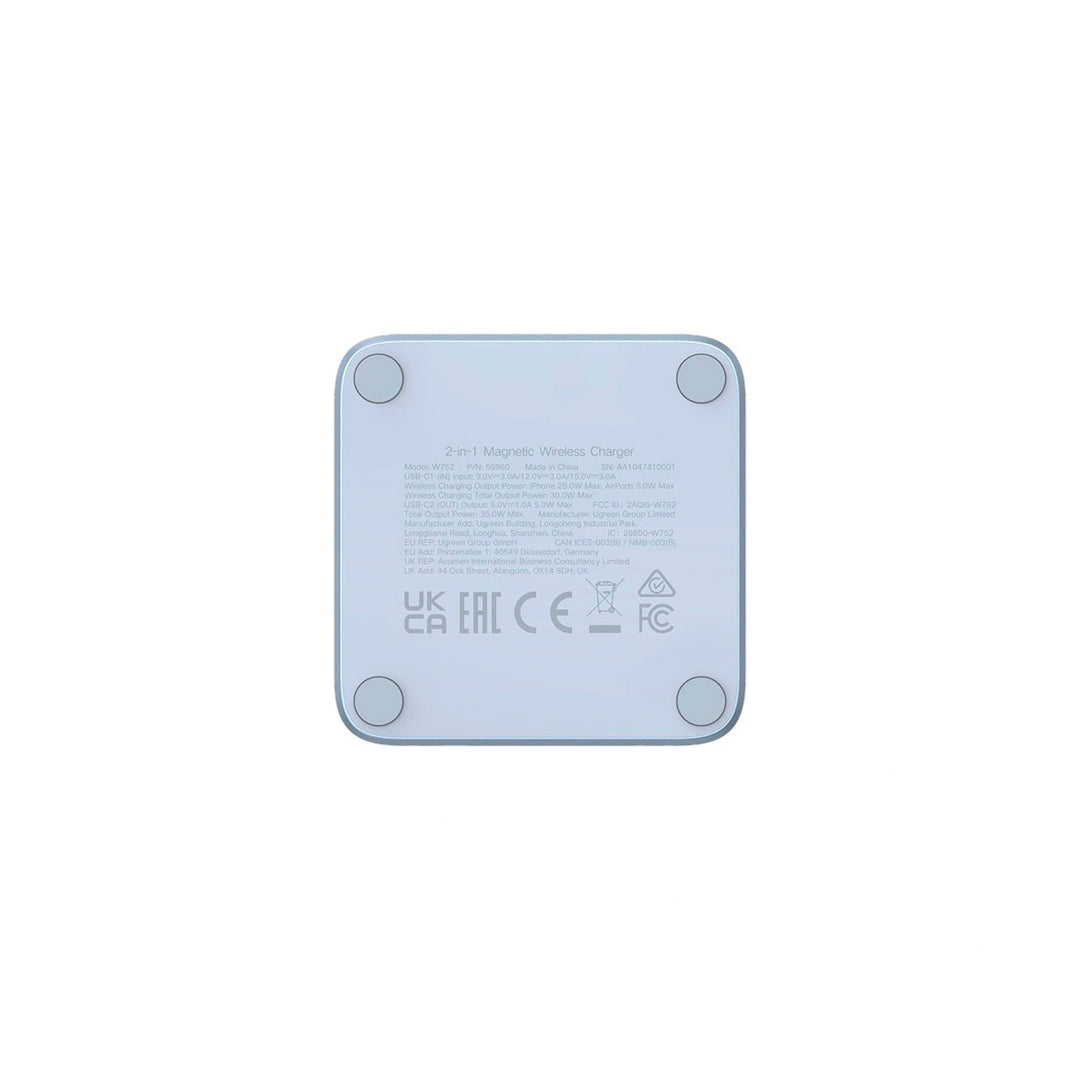 Estaciòn de carga magnética Ugreen MagFlow Qi2 25W MagSafe 2 en 1 W752 - Achorao
