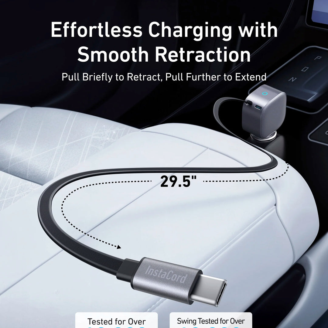 Cargador para Auto Rápido Anker Nano 75W con Cable USB-C Retráctil Integrado Gris