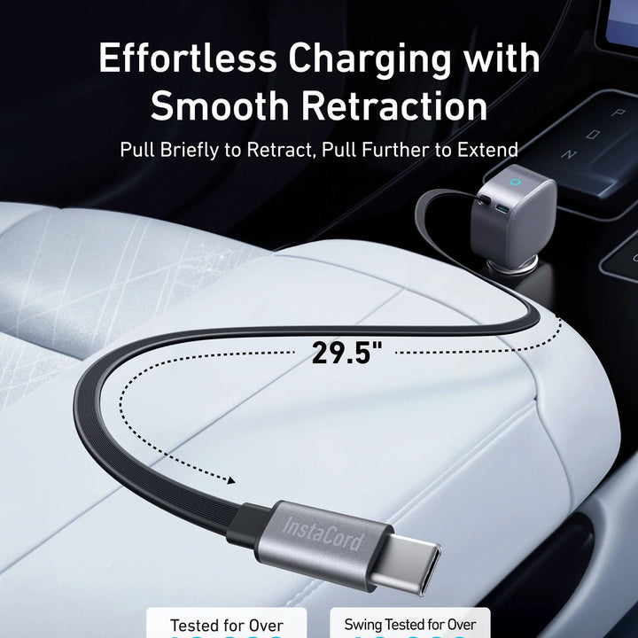 Cargador para Auto Rápido Anker Nano 75W con Cable USB-C Retráctil Integrado Gris