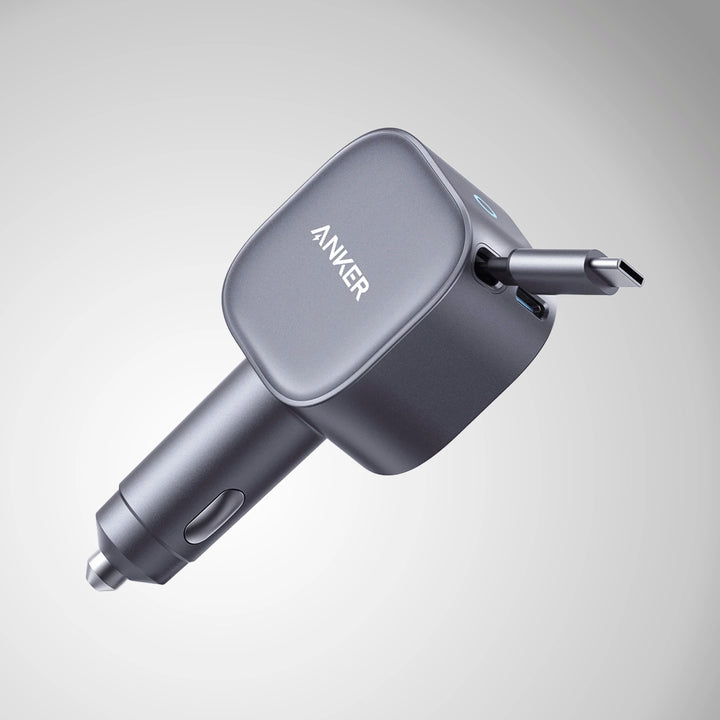 Cargador para Auto Rápido Anker Nano 75W con Cable USB-C Retráctil Integrado Gris