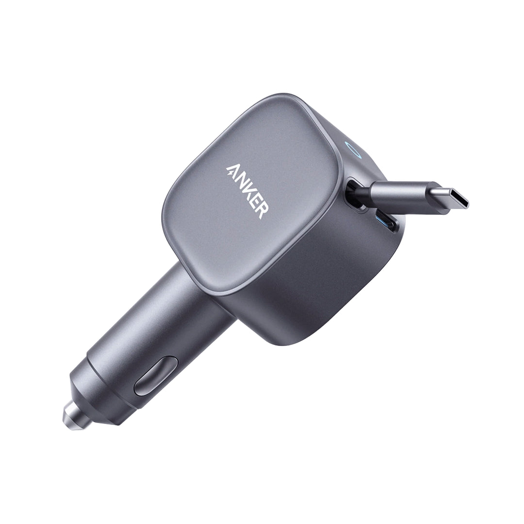 Cargador para Auto Rápido Anker Nano 75W con Cable USB-C Retráctil Integrado Gris