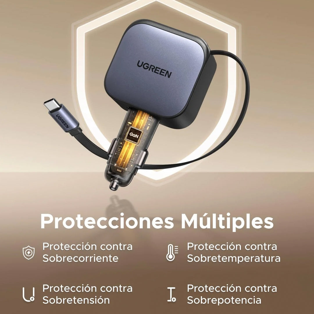 Cargador rápido para auto UGREEN 60W Fast Car Charger with Retractable Cable EC602 55212B