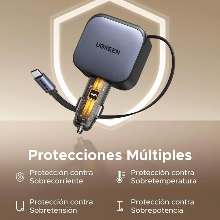 Cargador rápido para auto UGREEN 60W Fast Car Charger with Retractable Cable EC602 55212B