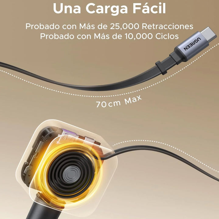 Cargador rápido para auto UGREEN 60W Fast Car Charger with Retractable Cable EC602 55212B