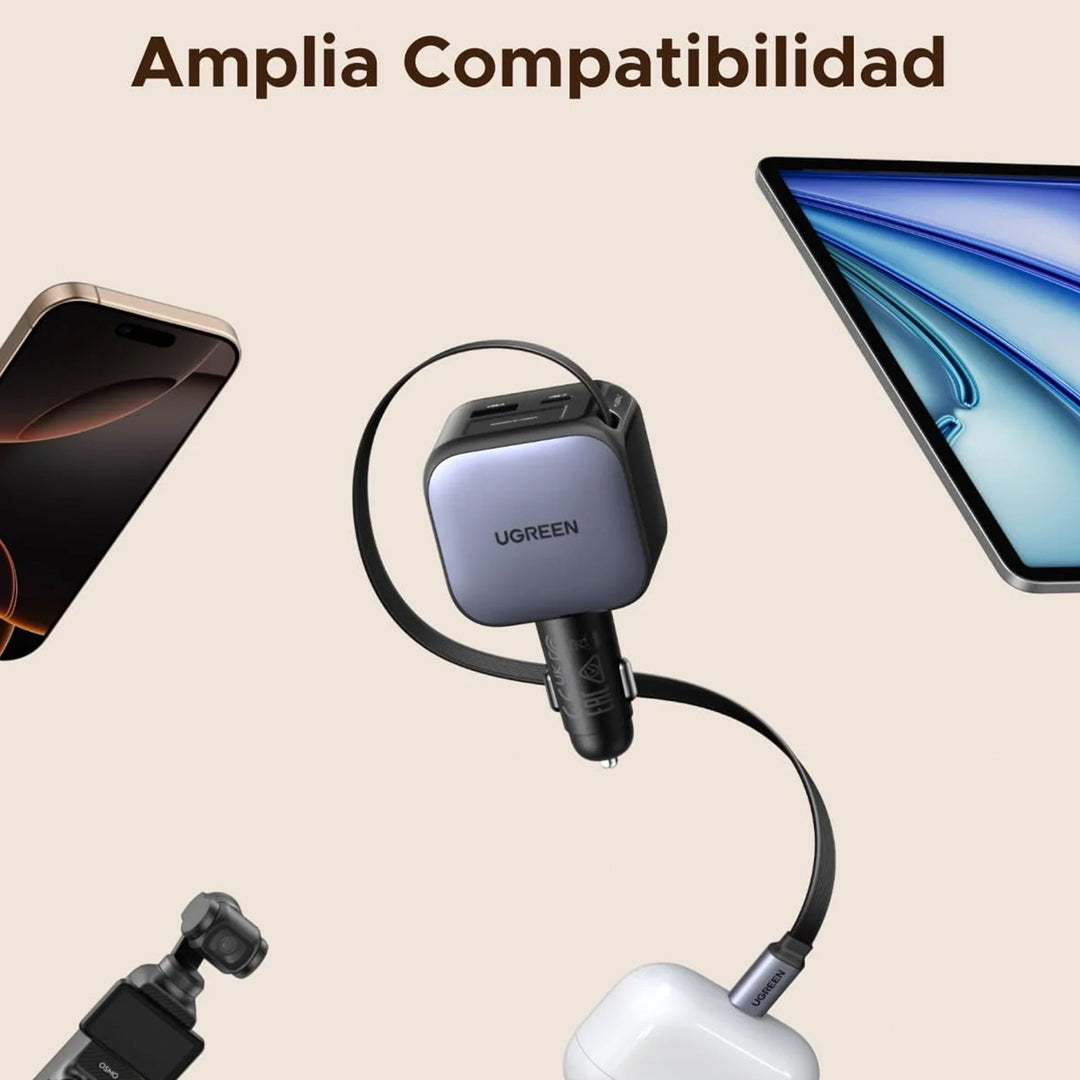 Cargador rápido para auto UGREEN 60W Fast Car Charger with Retractable Cable EC602 55212B
