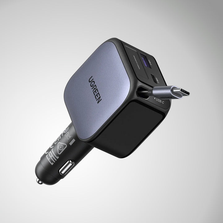 Cargador rápido para auto UGREEN 60W Fast Car Charger with Retractable Cable EC602 55212B