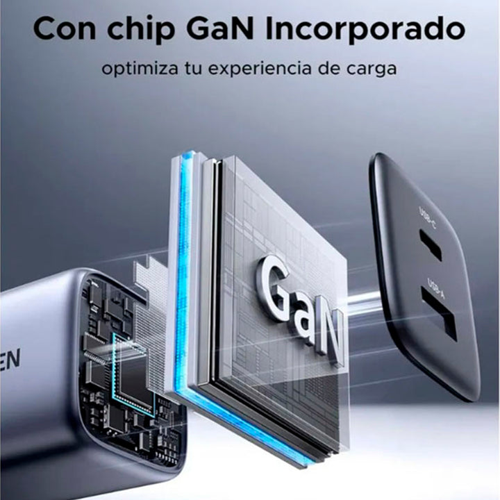 Cargador UGREEN X516, 30 W, 2 puertos, gris espacial - Achorao