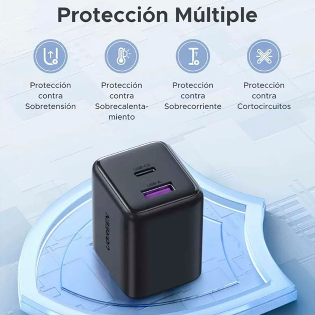 Cargador UGREEN X516, 30 W, 2 puertos, gris espacial - Achorao