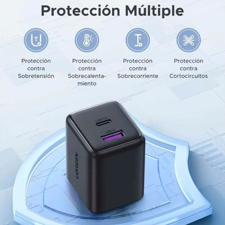 Cargador UGREEN X516, 30 W, 2 puertos, gris espacial - Achorao
