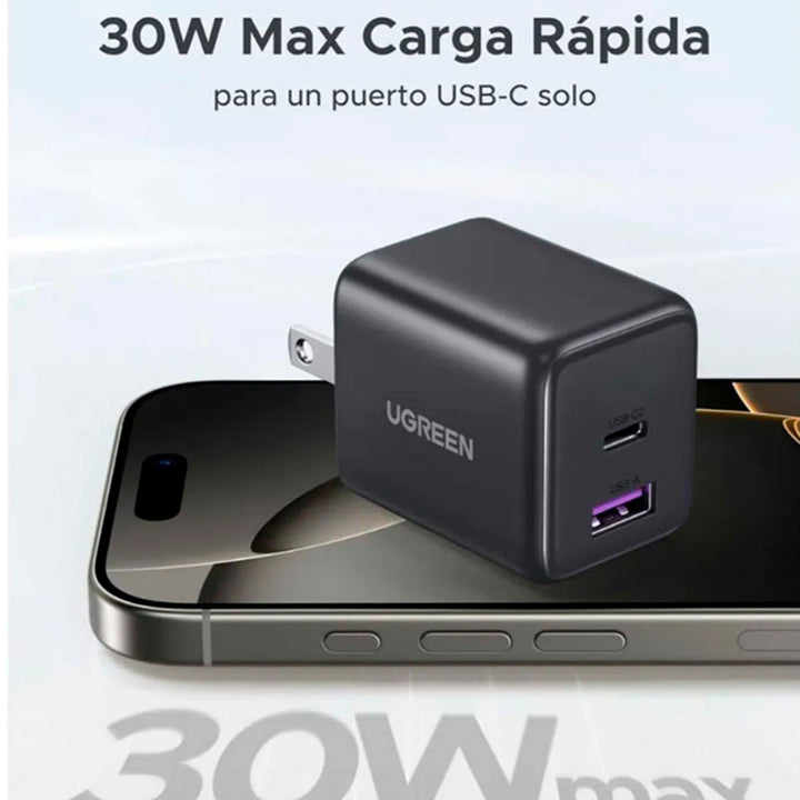 Cargador UGREEN X516, 30 W, 2 puertos, gris espacial - Achorao