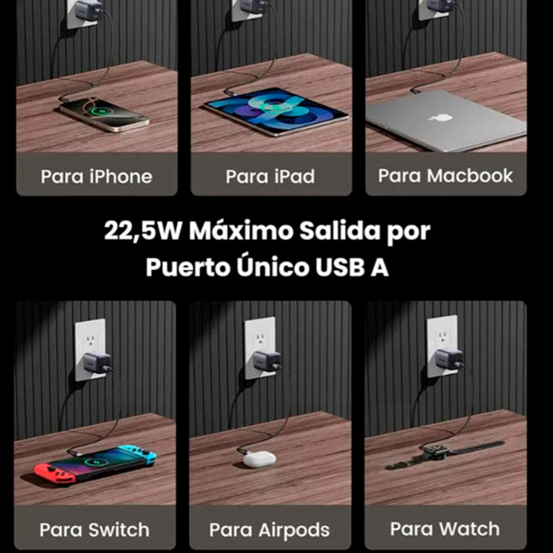 Cargador UGREEN X516, 30 W, 2 puertos, gris espacial - Achorao