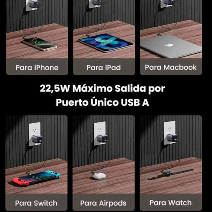 Cargador UGREEN X516, 30 W, 2 puertos, gris espacial - Achorao