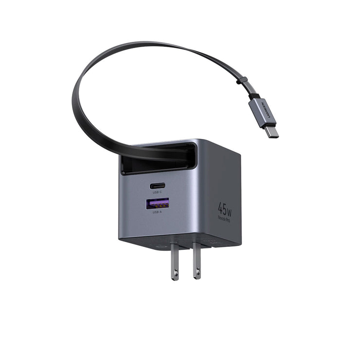 Cargador rápido UGREEN 45W GaN gris con cable retráctil X614 65821