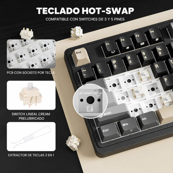 Teclado mecánico gamer Royal Kludge RK-N99 Inalámbrico Español PHANTOM - CREAM SWITCH