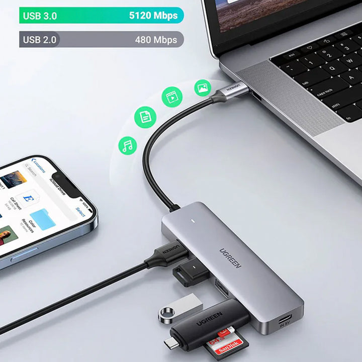 Hub USB 3.0 UGREEN de 4 puertos con fuente de alimentación USB-C CM219 - 70336