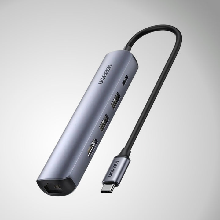 Adaptador Hub UGREEN USB-C a 2*USB 3.0 + HDMI + RJ45 + PD 5 en 1 CM418