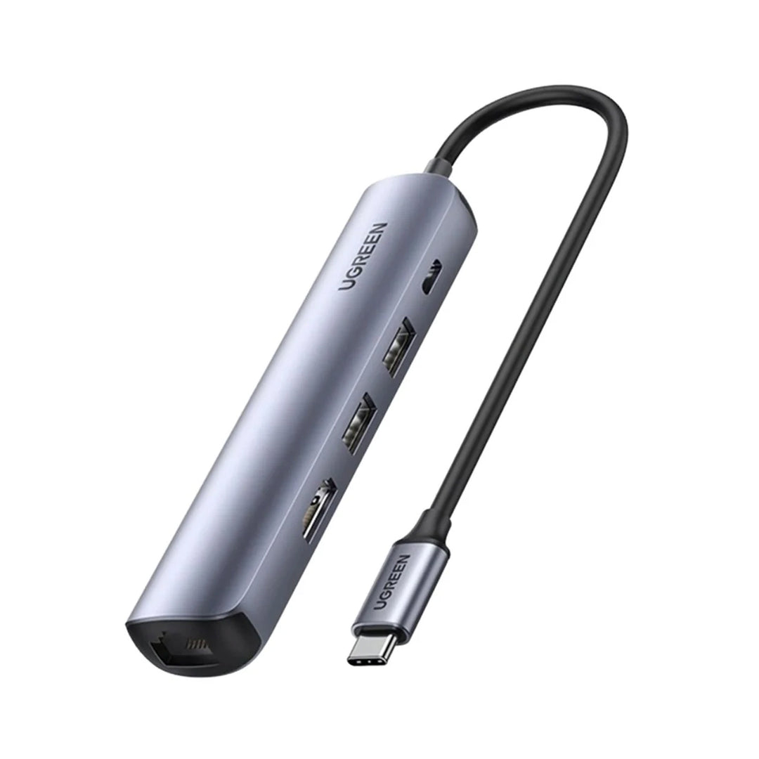 Adaptador Hub UGREEN USB-C a 2*USB 3.0 + HDMI + RJ45 + PD 5 en 1 CM418