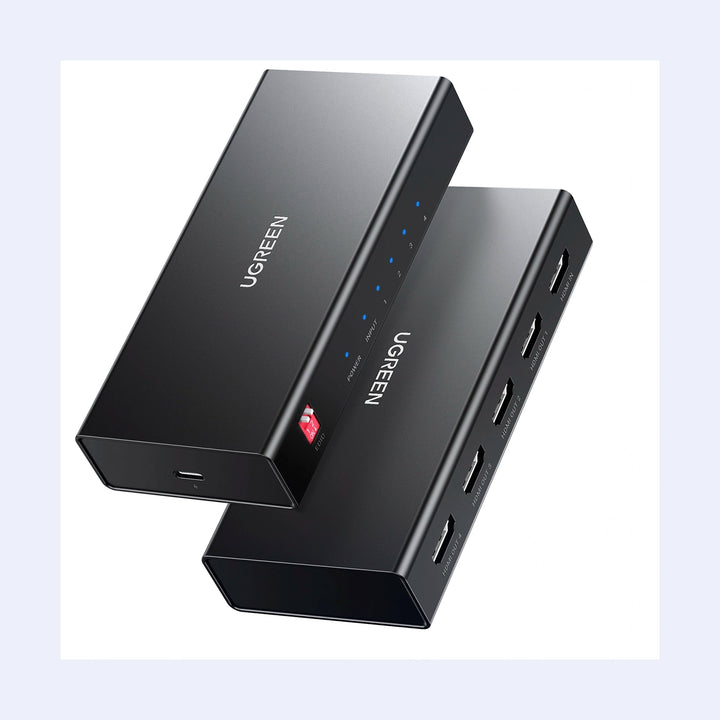 Adaptador splitter HDMI UGREEN CM570 con entrada y 4 salidas, compatible 4K@60Hz, para conectar múltiples dispositivos HDMI.