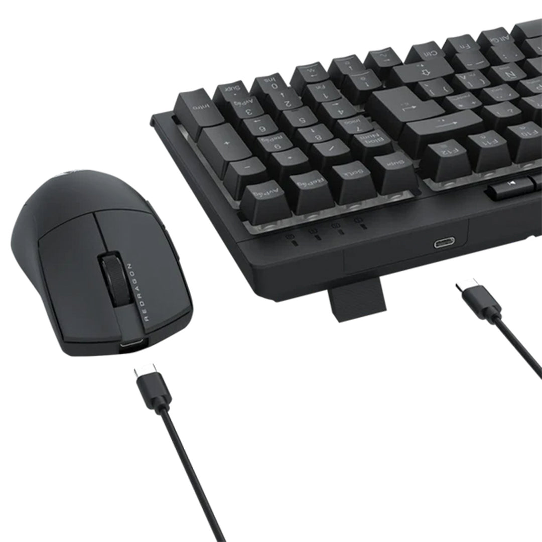 Combo gamer Redragon 4 en 1 con teclado K515, mouse M724, auriculares H211 y mouse pad P016, en color rojo.