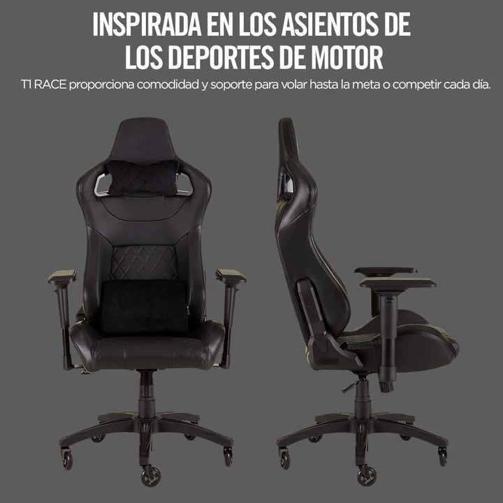 Silla Gamer Corsair T1 Race Diseño inspirado en las carreras – Cómodo exterior de polipiel – Construcción de acero – Apoyabrazos 4D - Achorao