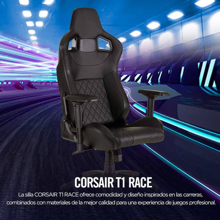 Silla Gamer Corsair T1 Race Diseño inspirado en las carreras – Cómodo exterior de polipiel – Construcción de acero – Apoyabrazos 4D - Achorao