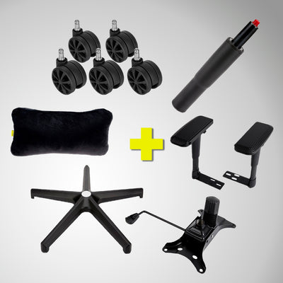 Combo 5 CORSAIR TC200 - Estrella de acero + tubo de gas clase 4 + ruedas de 75 mm + base de asiento + reposabrazos 4D + cojín cervical viscoelástico - Achorao