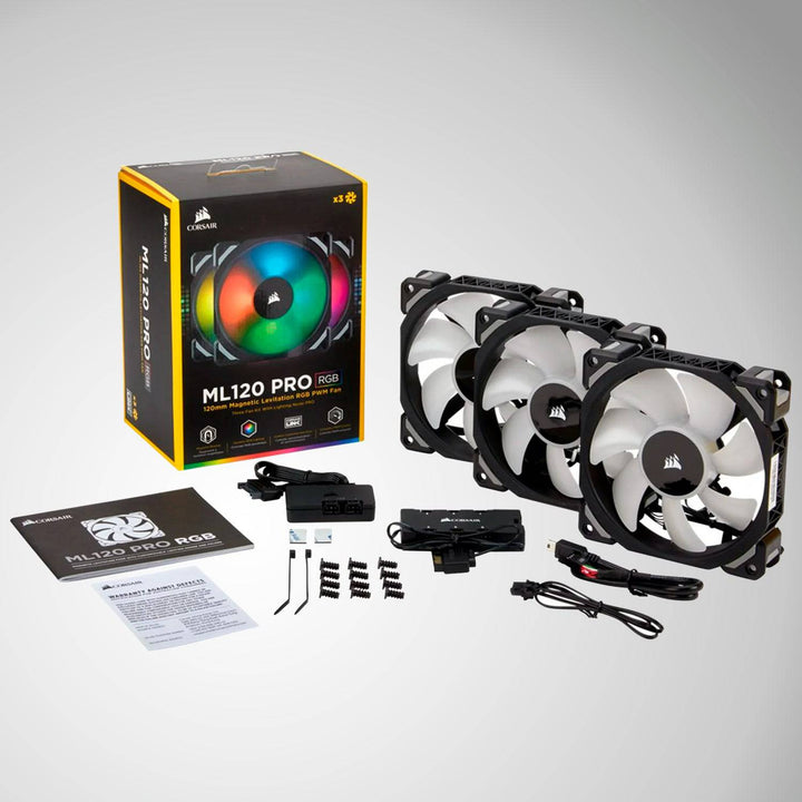 Fan Corsair ML120 Pro RGB Led, 12 cm, 1600 RPM, 13.2 VDC, 4 pines, PWM Control. (x3) - Achorao