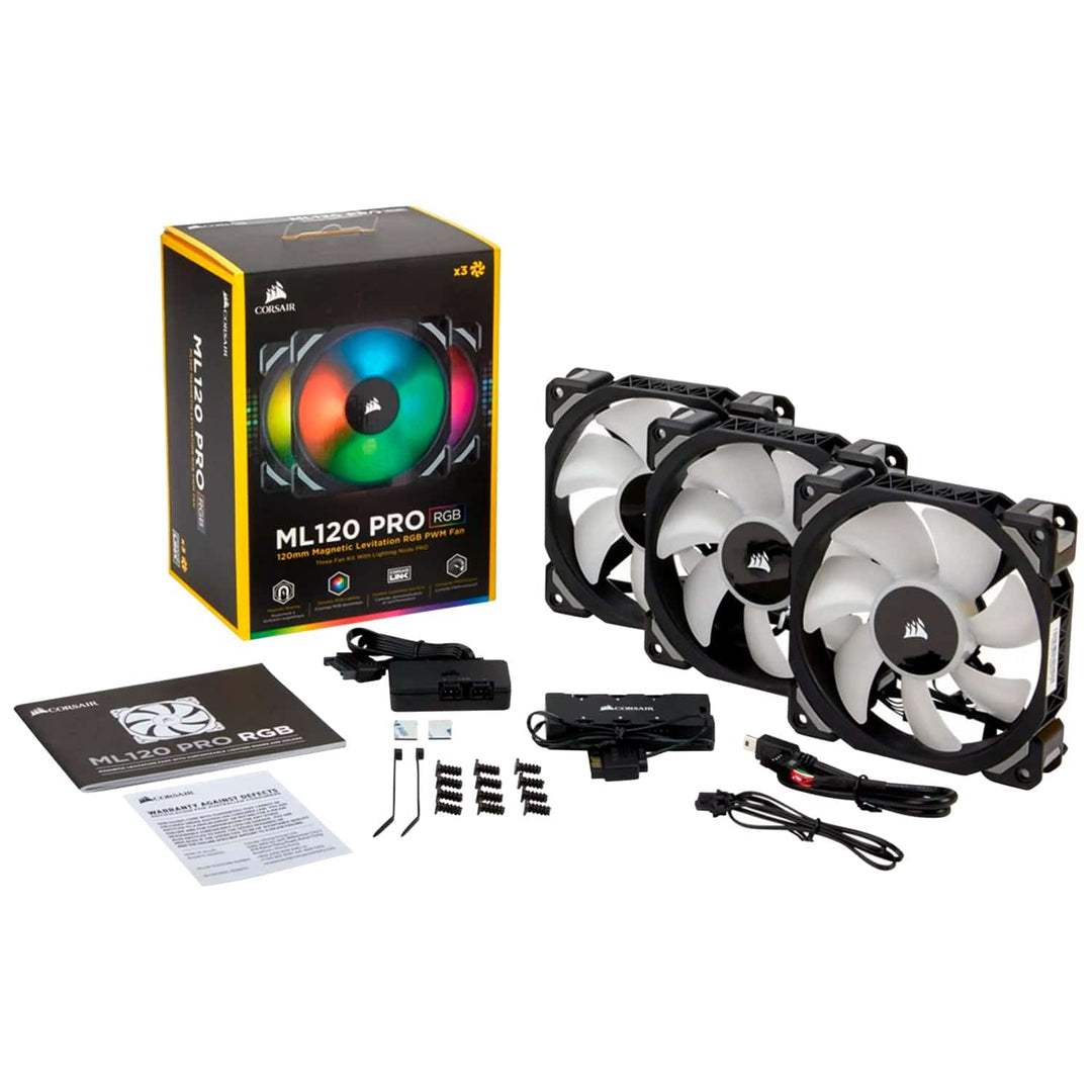 Fan Corsair ML120 Pro RGB Led, 12 cm, 1600 RPM, 13.2 VDC, 4 pines, PWM Control. (x3) - Achorao