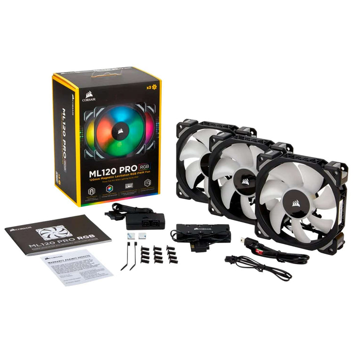 Fan Corsair ML120 Pro RGB Led, 12 cm, 1600 RPM, 13.2 VDC, 4 pines, PWM Control. (x3) - Achorao