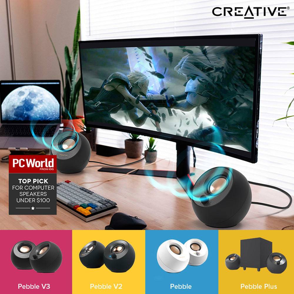 Parlante Creative Pebble V3  2.0  8W/16W BT/3.5MM USB-C-POWER/AUDIO - Achorao