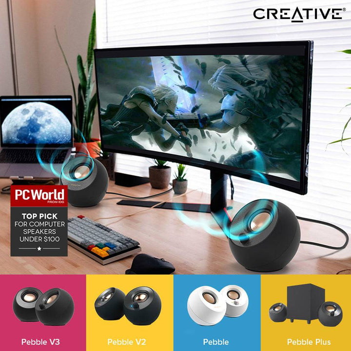 Parlante Creative Pebble V3  2.0  8W/16W BT/3.5MM USB-C-POWER/AUDIO - Achorao