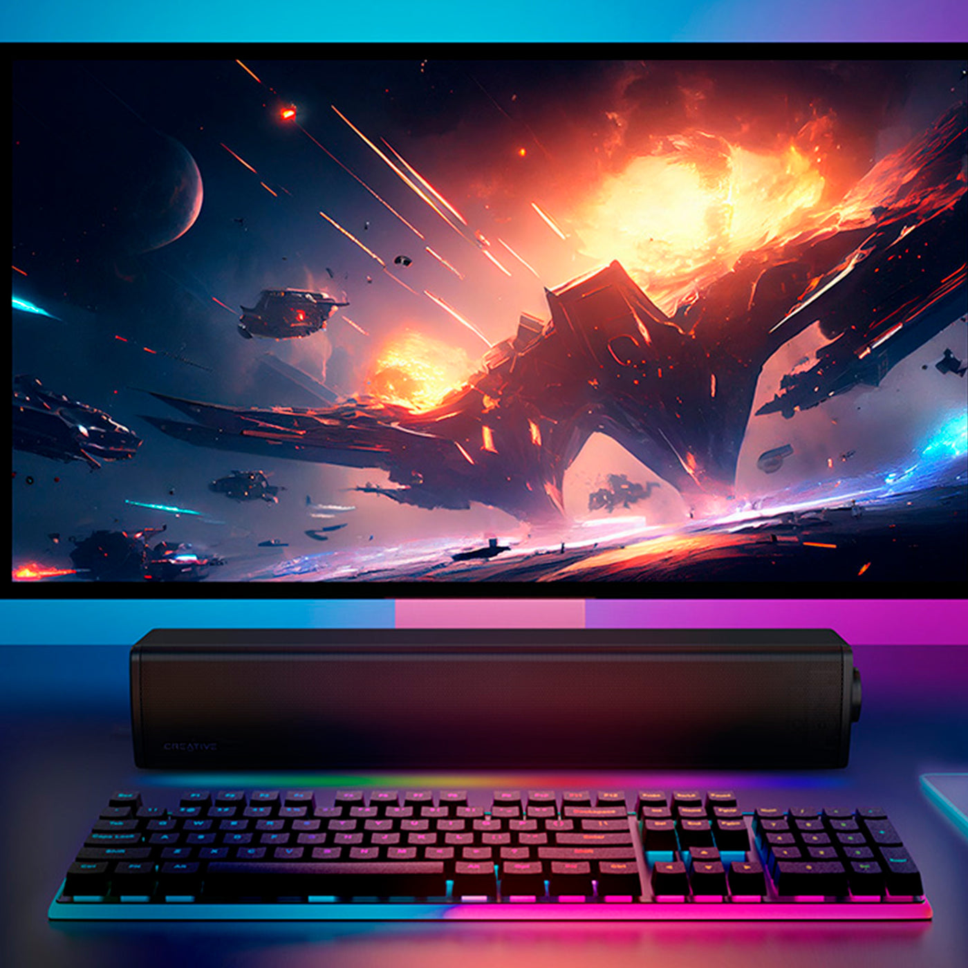 Parlante creative gaming sound bar GS3 rgb 24w bluetooth 5.4 usb-c power - Achorao