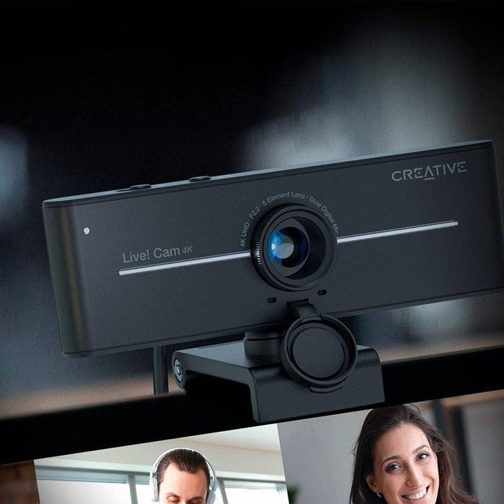 Cámara web CREATIVE LIVE! CAM SYNC 4K UHD 2160P DUAL MIC USB C/TAPA BLACK (73VF092000000) - Achorao