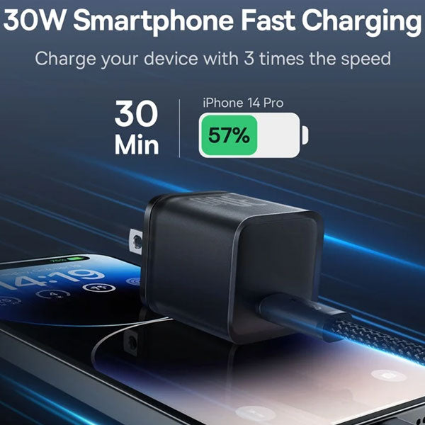 Cargador rápido USB-C Baseus GaN5S 30 W, 1 puerto, enchufe US - Achorao
